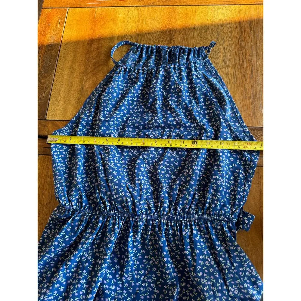 Ditsy Floral Halter Dress Blue Tiered Cottagecore Summer Size M - Picture 6 of 10